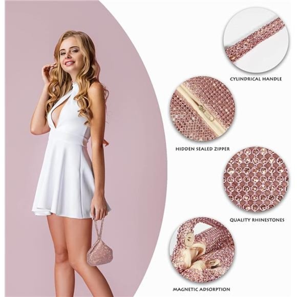 Hand Bags Purses for Women Rhinestone Hobo Bag Bling Shiny Clutch Purses - Picture 6 of 6